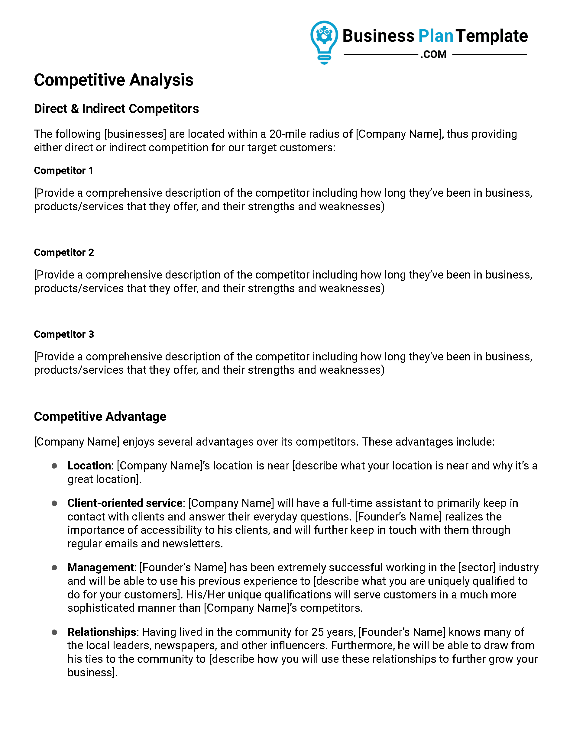 competitive analysis business plan template