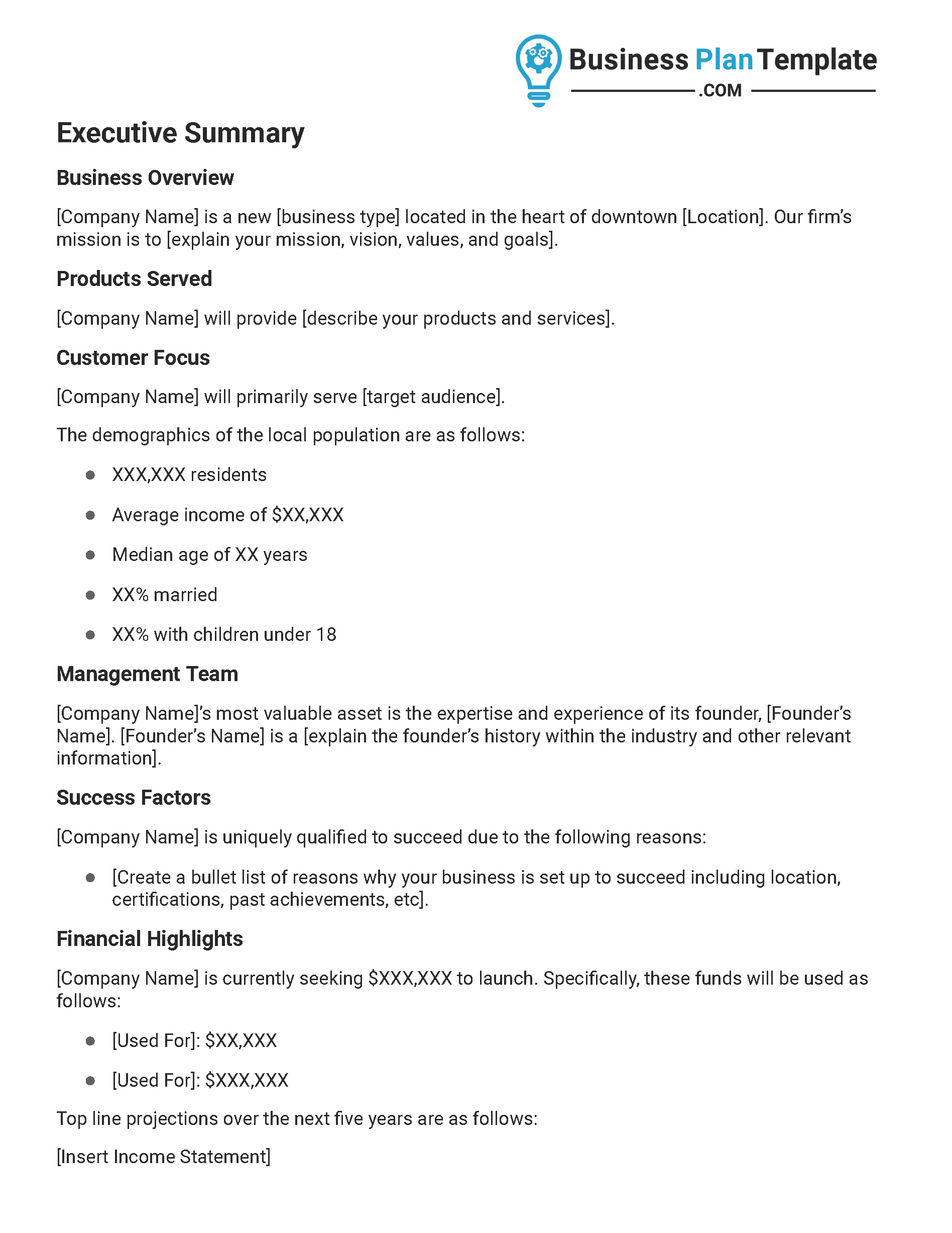 executive summary business plan template