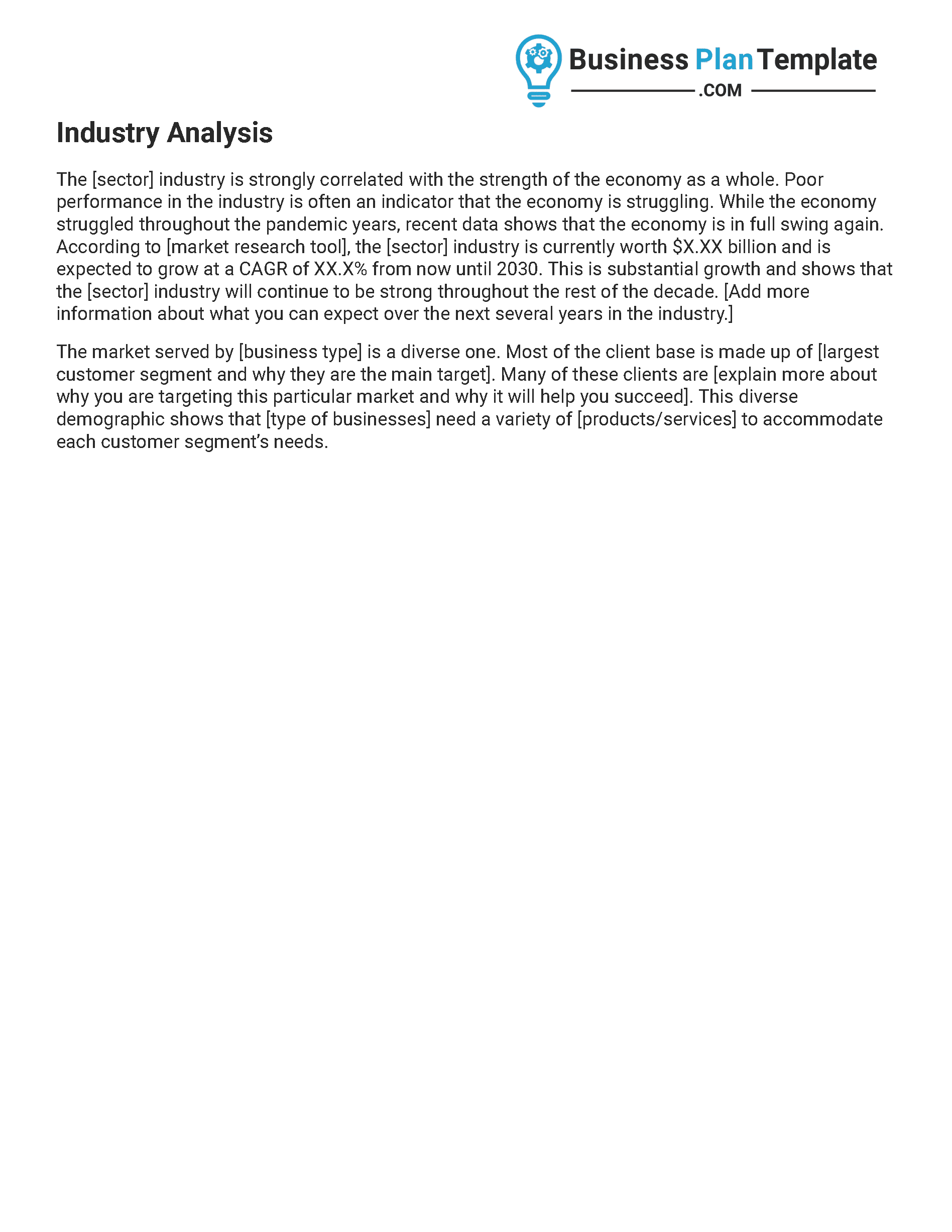 industry analysis business plan template