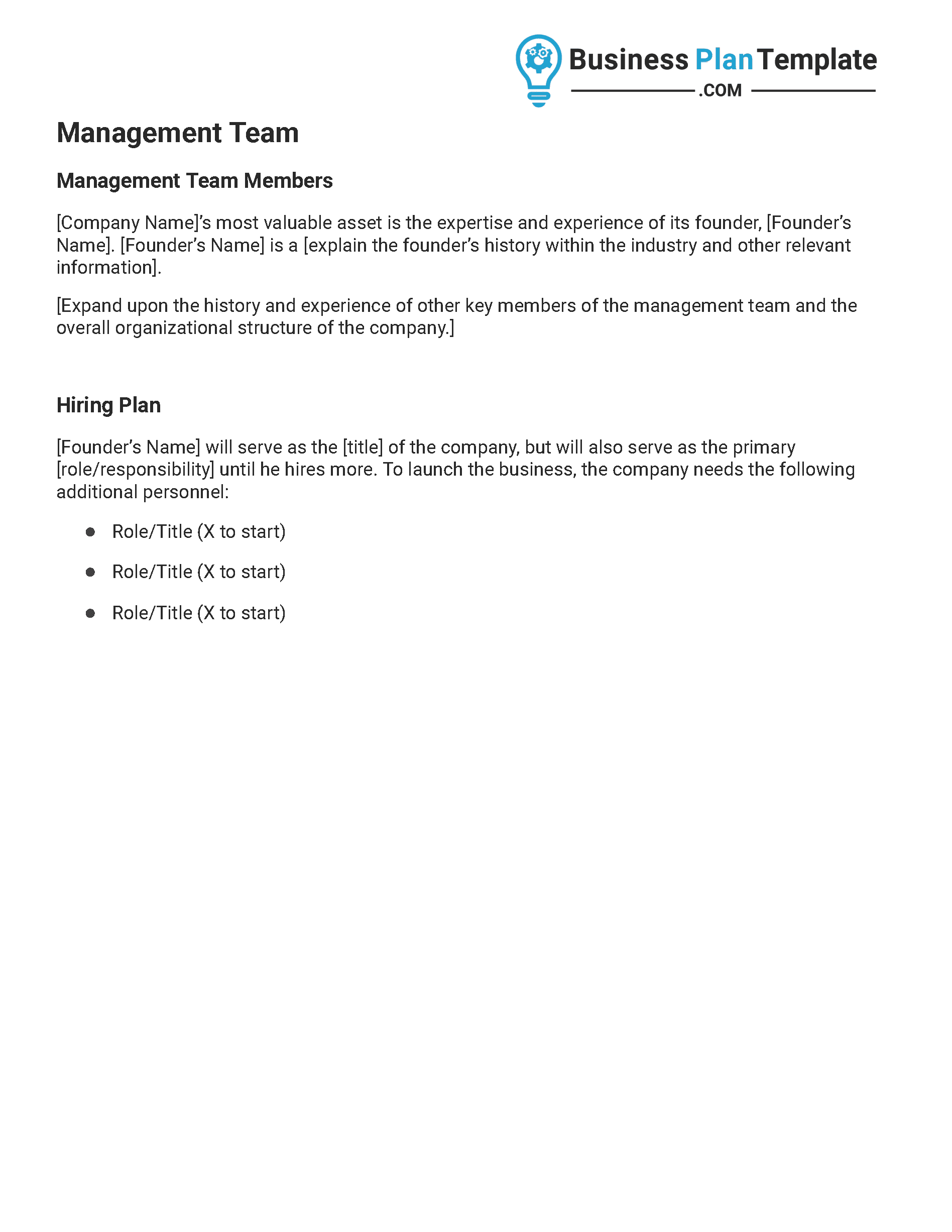 management team business plan template
