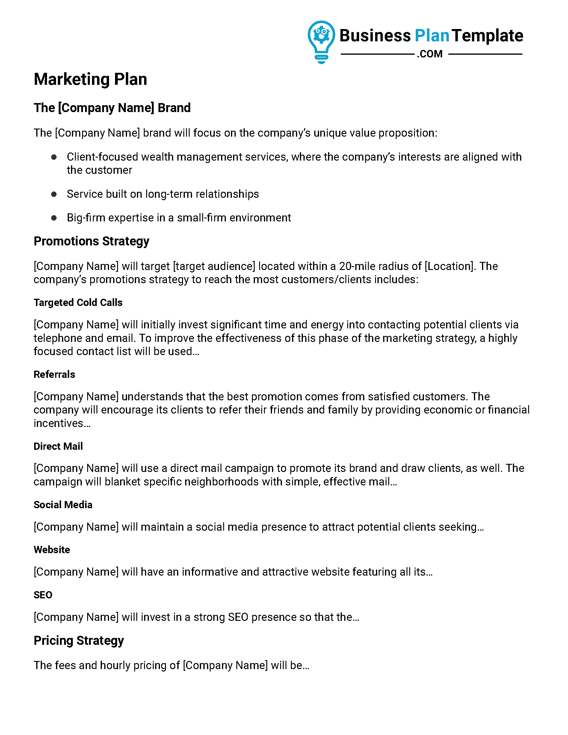 marketing plan business plan template